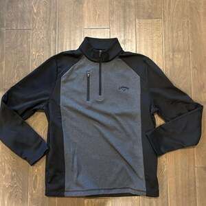 Callaway Fleece 1/4 Zip Pullover Mens Large Black Gray Waffle Front UPF 50 NEW